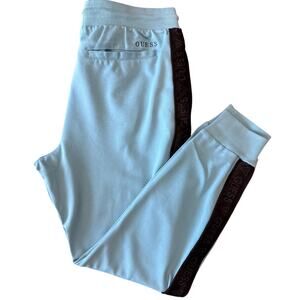 Guess Mens Light Blue Jogger Track Pants Black Guess Logo Athletic Streetwear M